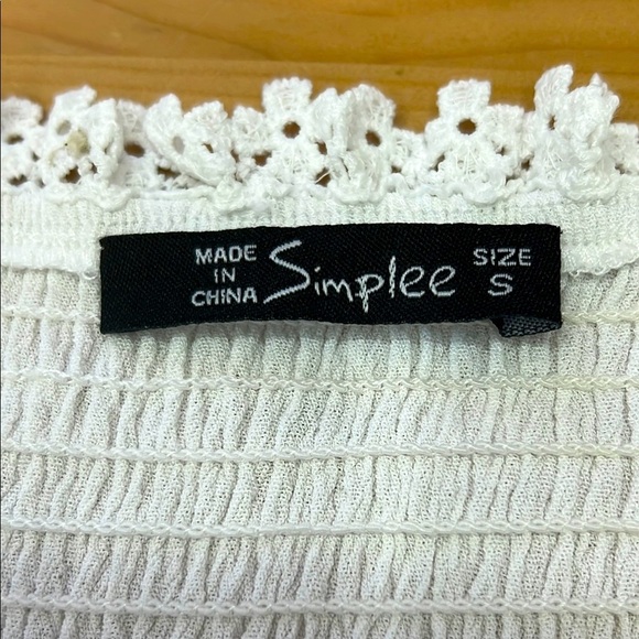 Simplee Tiered Maxi Dress Size S White 100% Cotton Elastic Smocked Top Lace Trim - Picture 2 of 11